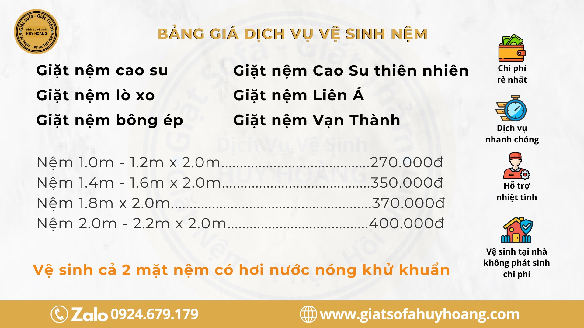 Bảng giá dịch vụ vệ sinh nệm