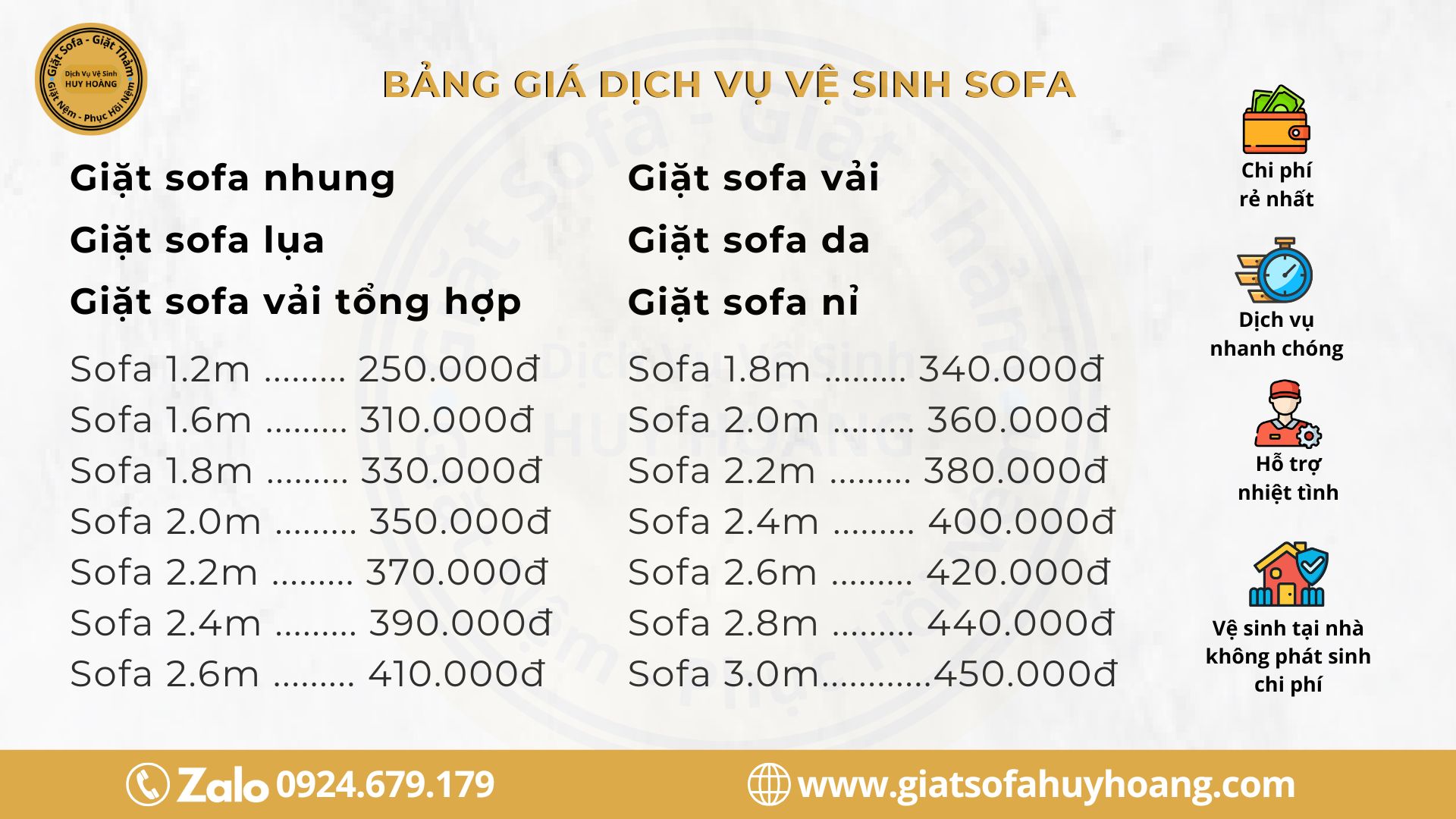 Bảng giá dịch vụ vệ sinh sofa