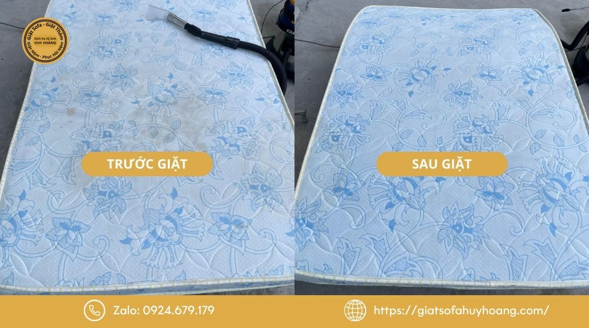 Hình ảnh thực tế trước – sau khi giặt nệm bông ép