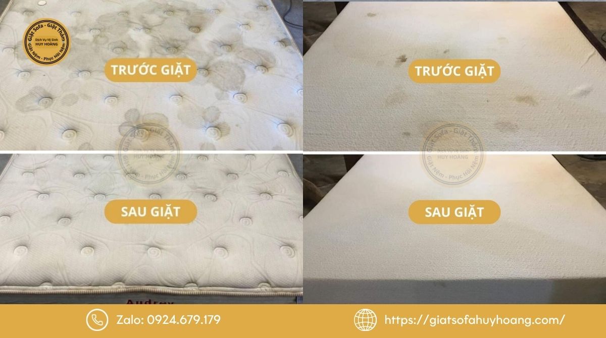 Hình ảnh thực tế trước – sau khi giặt nệm bông ép