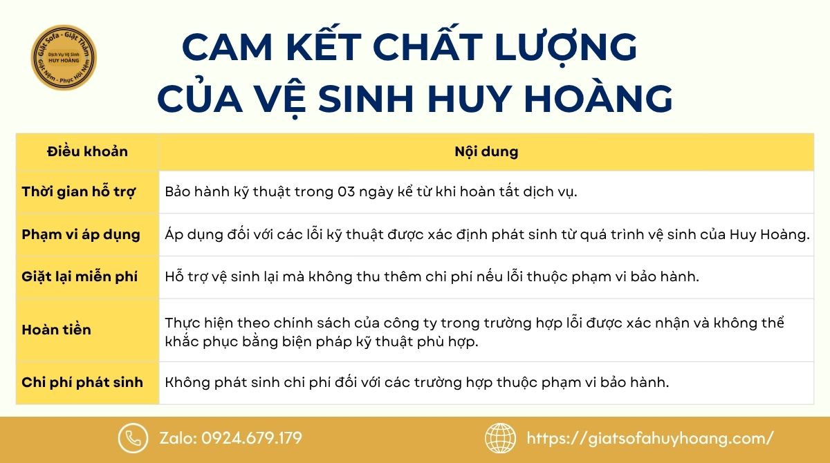 Cam kết chất lượng của Vệ Sinh Huy Hoàng sau khi giặt nệm