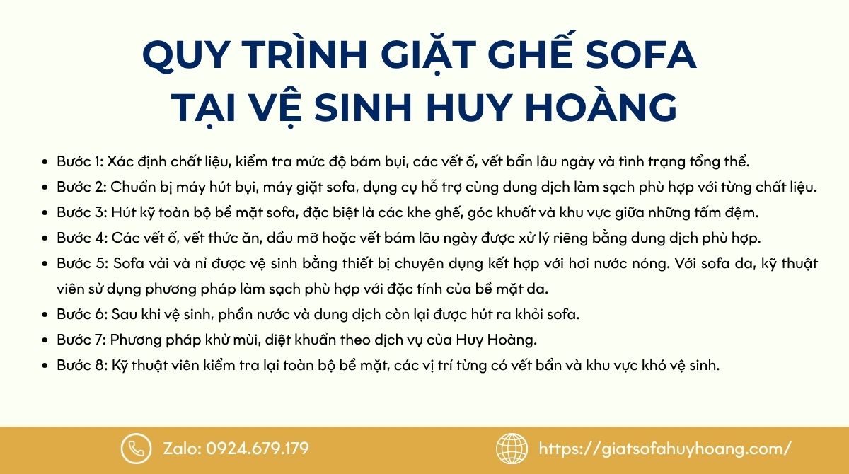 Quy trình giặt ghế sofa Hóc Môn tại Huy Hoàng