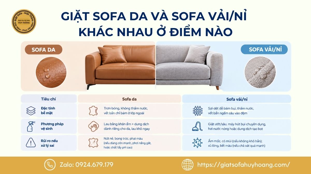 Giặt sofa da và sofa vải/nỉ khác nhau ở điểm nào