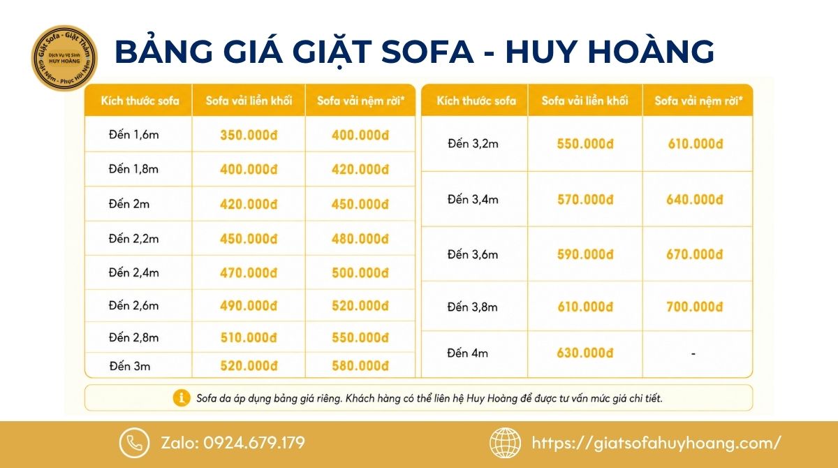 Bảng giá giặt ghế sofa Thủ Đức tại Huy Hoàng