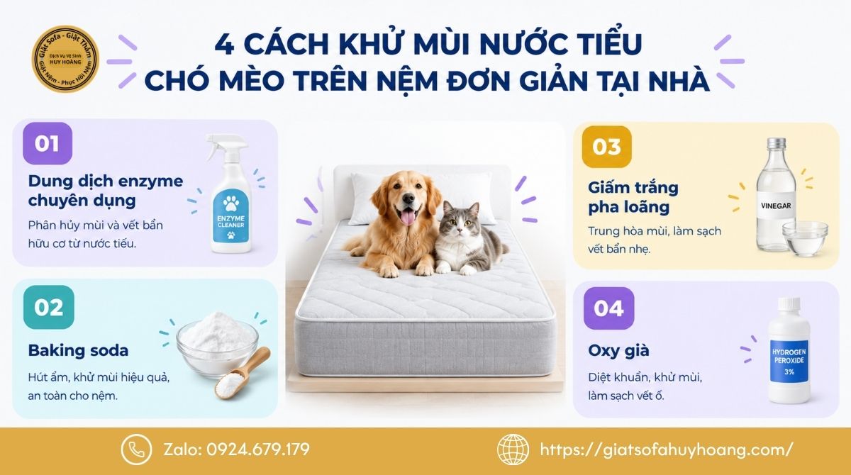 4 Cách khử mùi nước tiểu chó mèo trên nệm đơn giản tại nhà