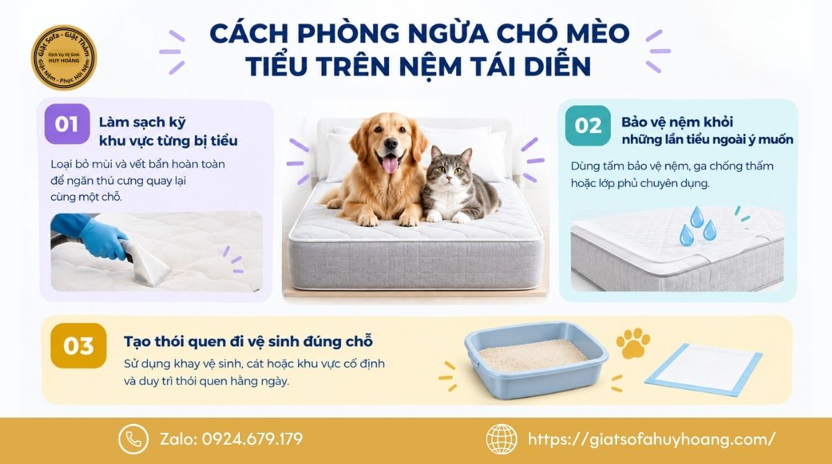Cách phòng ngừa chó mèo tiểu trên nệm tái diễn