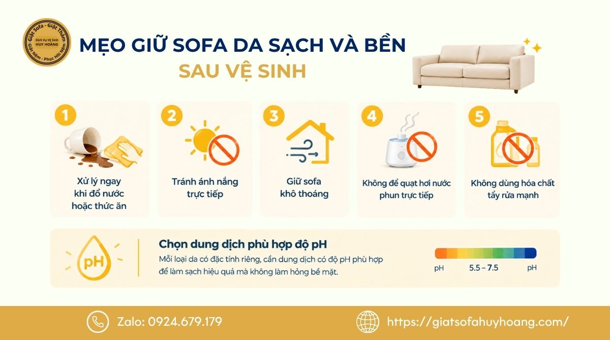 Mẹo giữ sofa da sạch và bền sau vệ sinh
