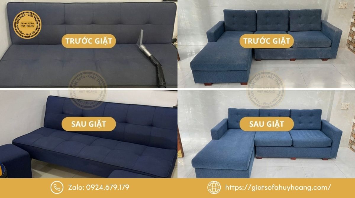 Hình ảnh thực tế Huy Hoàng giặt ghế sofa tại nhà