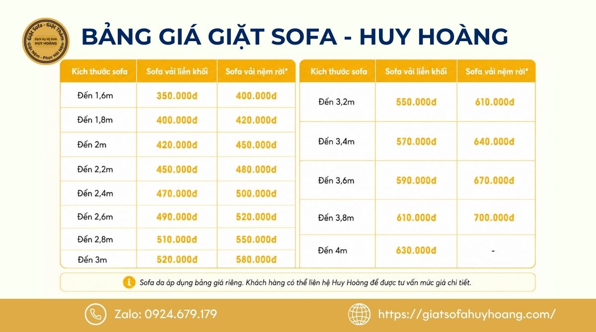 Bảng giá giặt ghế sofa Quận 1 tại Huy Hoàng