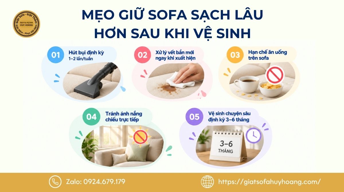 Mẹo giữ sofa sạch lâu hơn sau khi vệ sinh