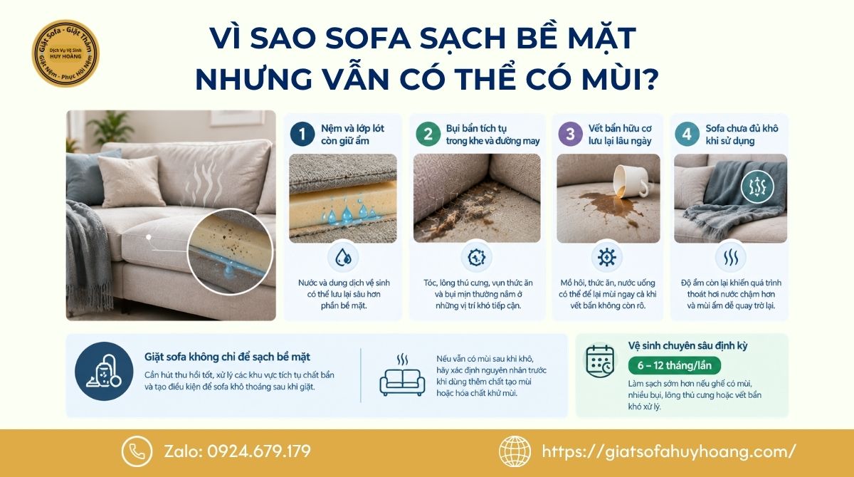 Vì sao sofa sạch bề mặt nhưng vẫn có thể có mùi?