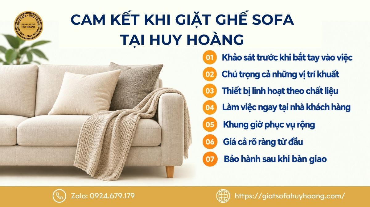 Cam kết khi sử dụng dịch vụ giặt ghế sofa tại Huy Hoàng