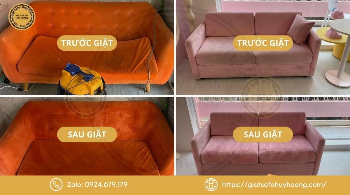 Hình ảnh thực tế sau khi giặt ghế sofa tại Huy Hoàng