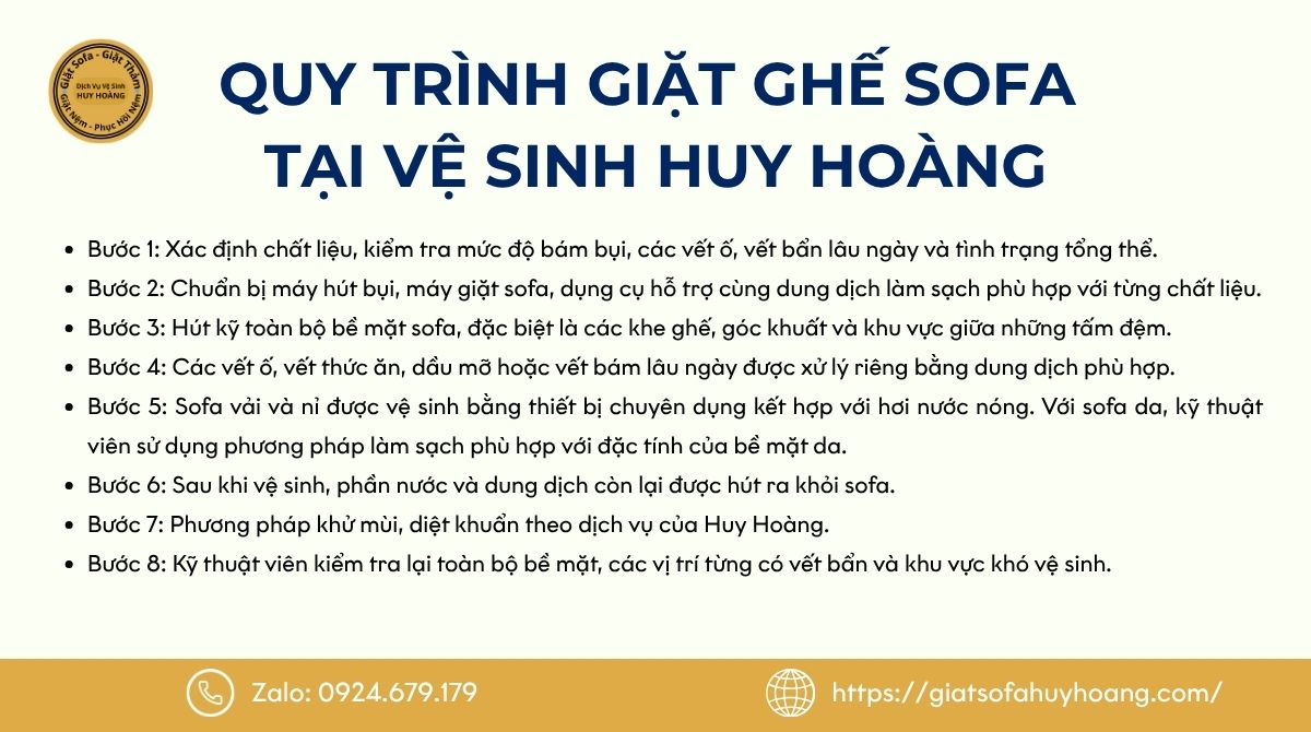 Quy trình giặt ghế sofa Quận 9 tại Huy Hoàng