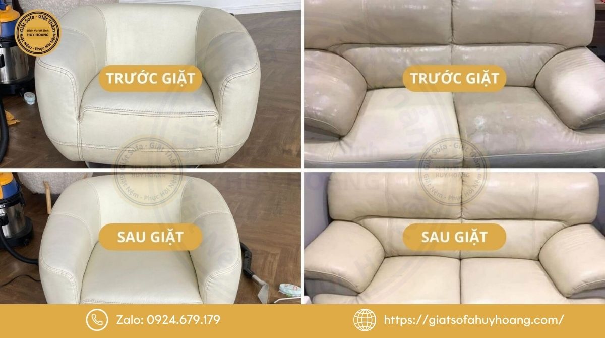 Hình ảnh trước và sau khi giặt ghế sofa tại Huy Hoàng