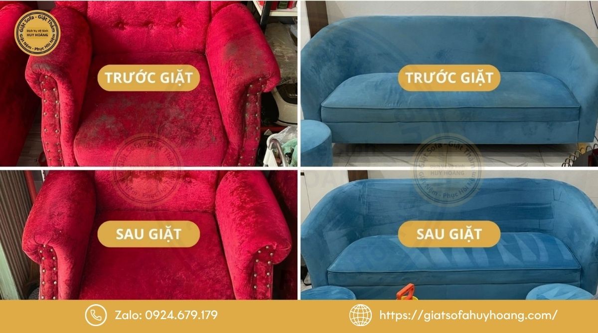 Hình ảnh trước và sau khi giặt ghế sofa tại Huy Hoàng