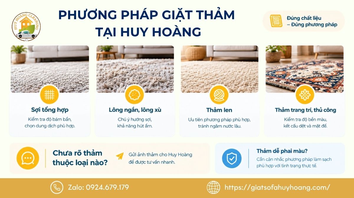 Huy Hoàng giặt thảm phòng khách theo từng chất liệu như thế nào?